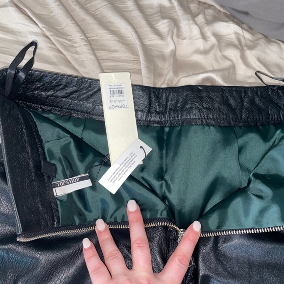 NWT | TOPSHOP | Midi Black Leather Skirt with Zipper Details | US 4 - Picture 12 of 13